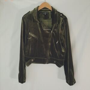 Fate- Zip up biker jacket Large Green Women's with velvet like material